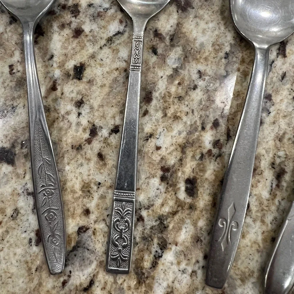 Vintage Stainless Steel Teaspoons Mismatched Lot‎ of 6 Starburst /Floral